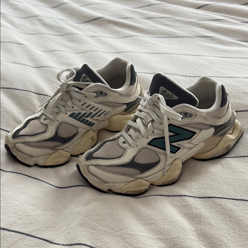 New Balance 9060 in Cream, Gray, and Teal